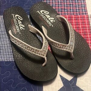 Skechers Black Flip Flops with Rhinestones